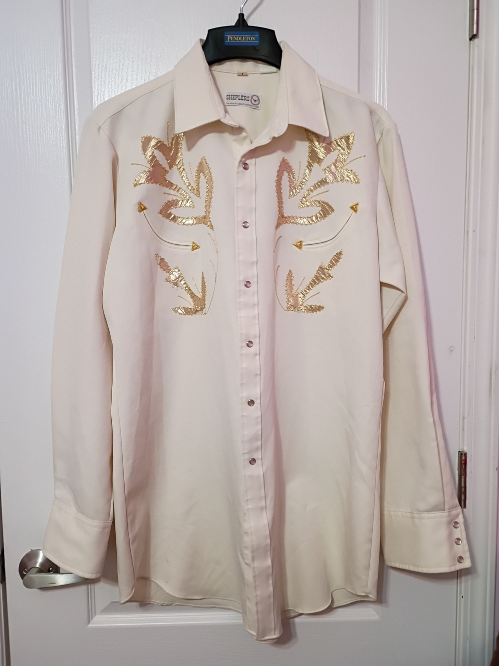 70's Gold Embroidery Western Snap Shirt Polyester